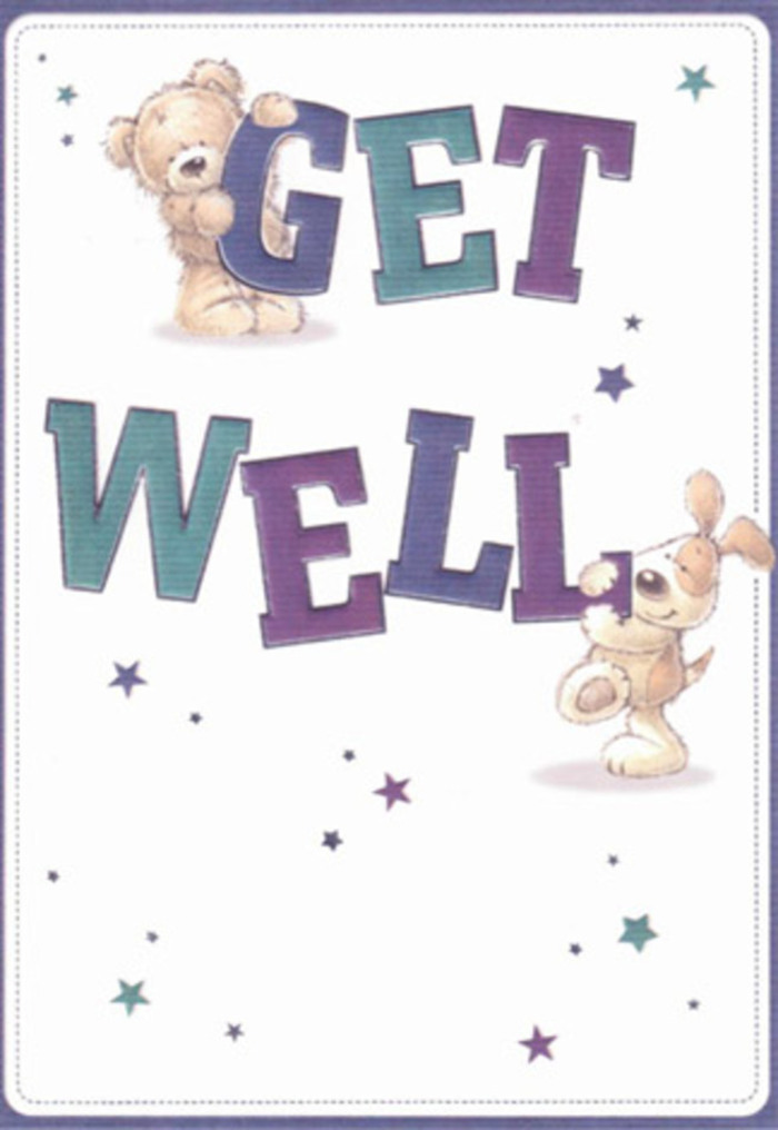 This card is a charming ode to hope and recovery, perfectly suited to the nurturing ethos of florists along Fairfax Road in Swiss Cottage. The illustration comes alive with a friendly bear poised atop the vibrant 'GET,' his plush fur and lively gaze suggesting steadfast companionship. Close by, a jovial, floppy-eared puppy leans in against the lettered 'WELL,' eyes alight with encouragement and soft fur rendered in golden watercolours. Bold, confident text in purple and teal anchors the message, the brushwork adding vibrant texture and energy. Sprinkled throughout, whimsical stars glimmer in blues and violets-tiny bursts of optimism reminiscent of local window displays at dusk. The tranquil white backdrop brings a sense of peace and cleanliness, inviting focus on the heartfelt scene. Imagining this card travelling with a fragrant bouquet to a home tucked near Belsize Park or a friend recuperating in Swiss Cottage, it becomes more than a message-it's a gesture of care, expertly arranged to lift the spirits and celebrate healing in the heart of northwest London.