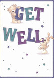 With a design as cheerful as a morning stroll along Swiss Cottage's leafy streets, this get well card shows a teddy bear and puppy bringing warmth and hope right to your door. The bear clings playfully atop the bold indigo 'GET,' his smile matched by the puppy's gentle nudge beside the turquoise 'WELL.' Both animals' fur is rendered in soft, inviting textures, their features radiating kindness. Dancing stars in violet and sapphire, scattered across the creamy background, bring a touch of local magic, much like the twinkle of store lights at twilight near Swiss Cottage Market. The bold, rounded letters pop with vibrancy and encouragement, echoing the uplifting message of a floral delivery to a friend on Adelaide Road. Just as a bouquet from a trusted neighbourhood florist carries wishes for recovery, so does this picture-a visual balm blending innocence and reassurance, tailor-made for sharing comfort and joy in Swiss Cottage.
